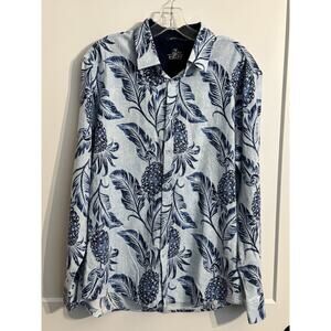 Bohio Button Up Shirt Long Sleeve Linen Blend Sz L Vacation Resort Preppy Coast